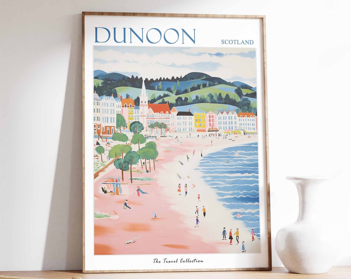 Dunoon Scotland Sunny Beach With Rolling Green Hills Travel Poster