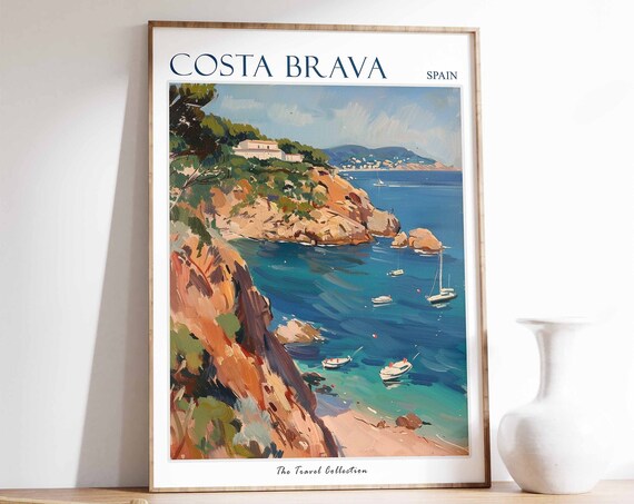 Costa Brava Poster Costa Brava Travel Print Spain Travel Poster Tropical Decor Beach Art Travel Gift Floral Print Botanical Print