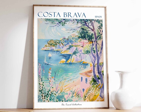 Costa Brava Poster Costa Brava Travel Print Spain Travel Poster Tropical Decor Beach Art Travel Gift Floral Print Botanical Print