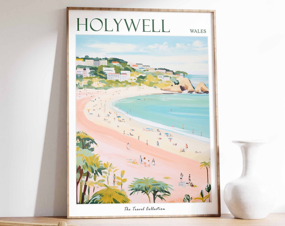 Holywell Poster Holywell Travel Print Wales Travel Poster Welsh Decor Tropical Decor Sea Print Holywell Gift Holywell Travel Poster
