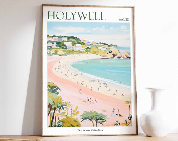 Holywell Poster Holywell Travel Print Wales Travel Poster Welsh Decor Tropical Decor Sea Print Holywell Gift Holywell Travel Poster