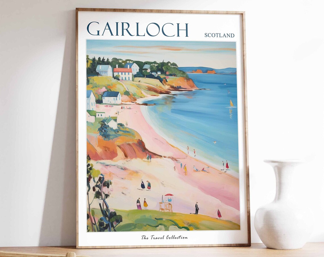 Gairloch Scotland Cliffside Beach Scene Vintage Travel Poster
