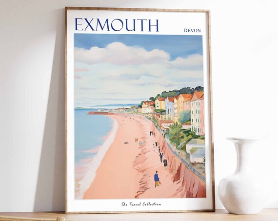 Exmouth Poster Exmouth Travel Print Devon Travel Poster British Decor Tropical Decor Sea Print Exmouth Gift Exmouth Travel Poster