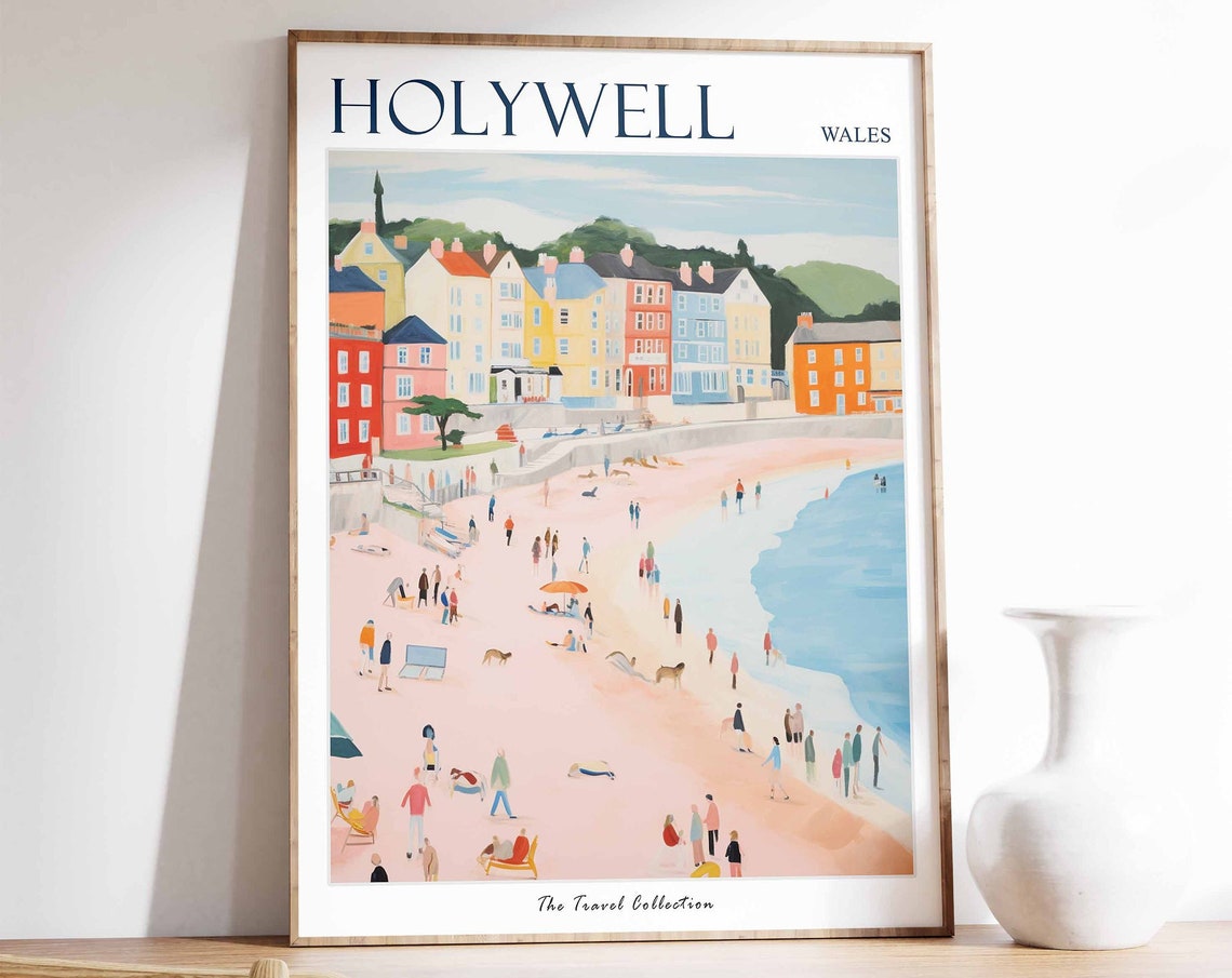 Holywell Poster Holywell Travel Print Wales Travel Poster Welsh Decor Tropical Decor Sea Print Holywell Gift Holywell Travel Poster