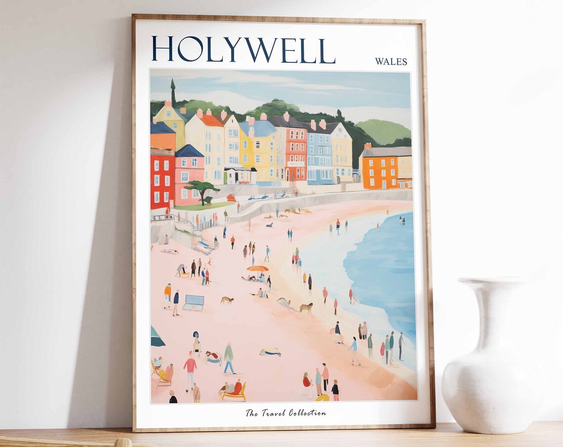 Holywell Wales Colorful Seafront Beach Dogs Walk Scene Poster
