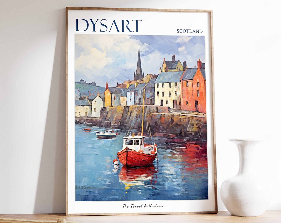 Dysart Scotland Red Fishing Boat Harbor Stone Cottages Poster