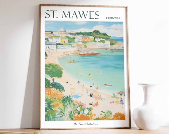 St Mawes Poster St Mawes Travel Print Cornwall Travel Poster British Decor Tropical Decor Sea Print St Mawes Travel Poster