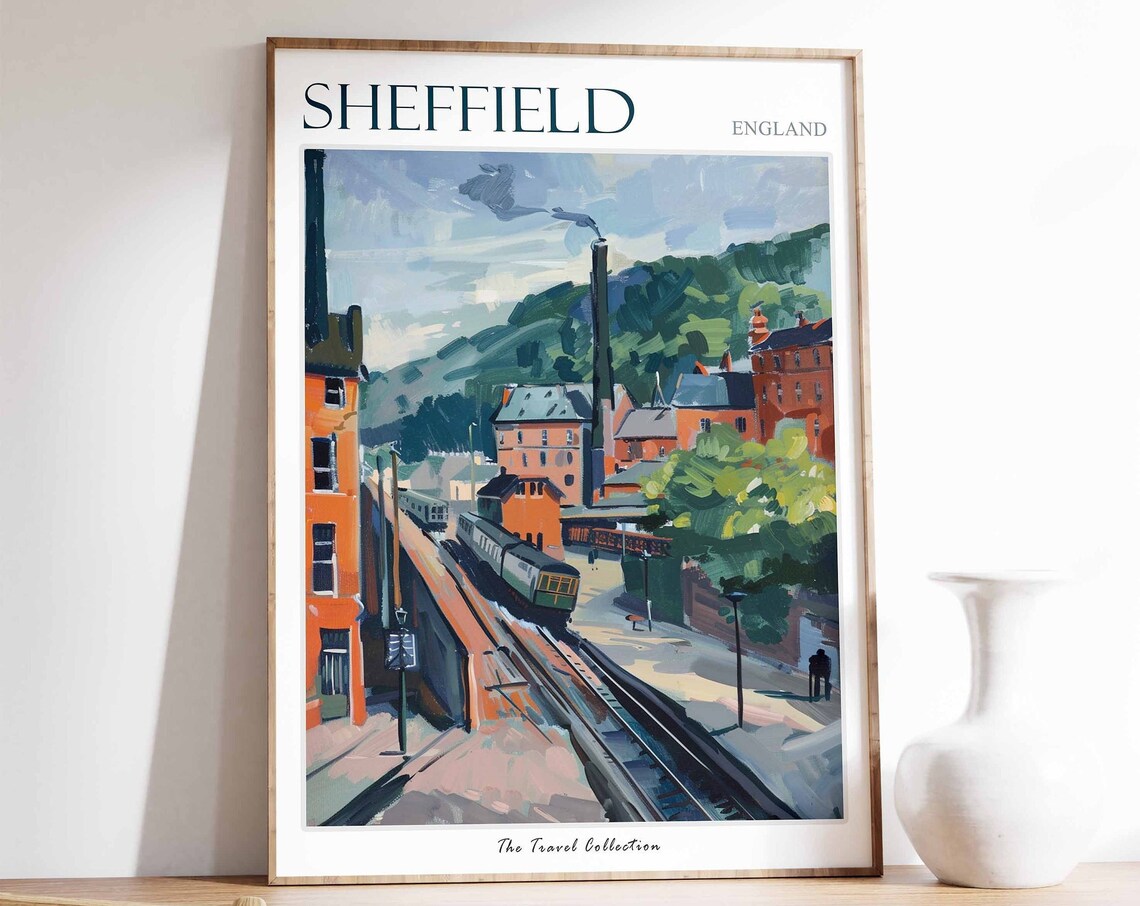 Sheffield England Vintage Railway Station Painting Travel Poster