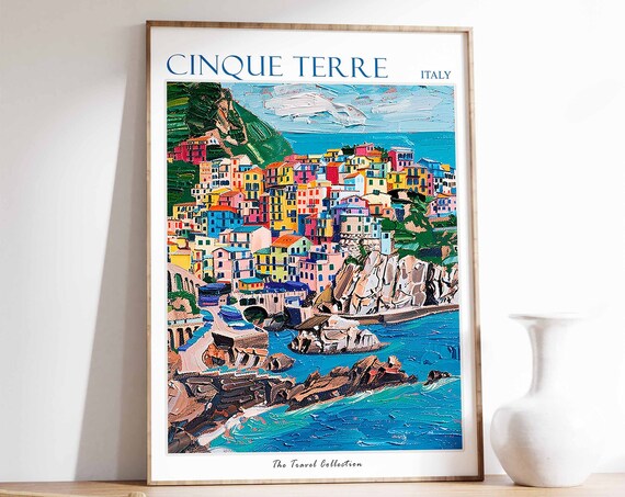Cinque Terre Italy Colorful Coastal Village Seaside Travel Art Poster