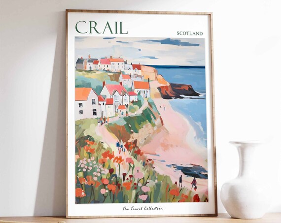 Crail Poster Crail Travel Print Scotland Travel Poster Scottish Decor Tropical Decor Sea Print Crail Gift Scotland Travel Poster