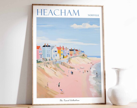 Heacham Poster Heacham Travel Print Norfolk Travel Poster British Decor Tropical Decor Sea Print Heacham Gift Heacham Travel Poster