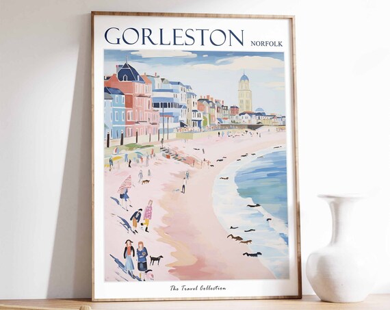 Gorleston Poster Gorleston Travel Print Norfolk Travel Poster British Decor Tropical Decor Sea Print Gorleston Gift