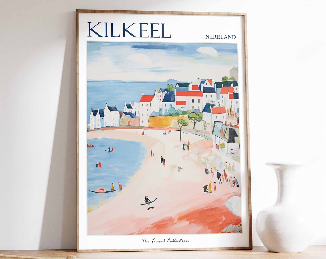 Kilkeel Northern Ireland Pink Beach Sailboats Coastal Travel Poster