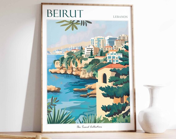 Beirut Poster Beirut Travel Print Tropical Decor City Wall Art Lebanese Decor Lebanon Travel Print Beirut Gift Beirut Travel Poster