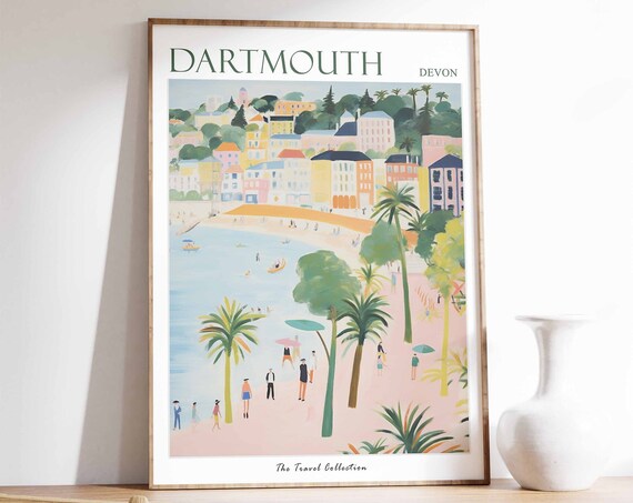Dartmouth Poster Dartmouth Travel Print Devon Travel Poster British Decor Tropical Decor Sea Print Dartmouth Gift