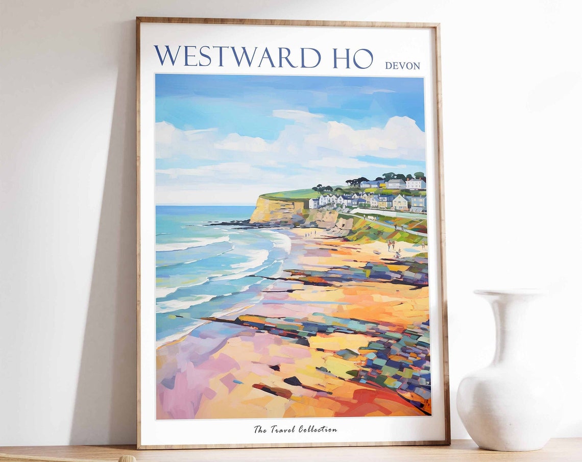 Westward Ho Devon England Beach Cliffs Coastal Scene Art Poster