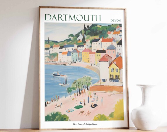 Dartmouth Poster Dartmouth Travel Print Devon Travel Poster British Decor Tropical Decor Sea Print Dartmouth Gift