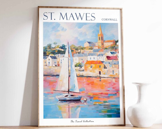 St Mawes Poster St Mawes Travel Print Cornwall Travel Poster British Decor Tropical Decor Sea Print St Mawes Travel Poster