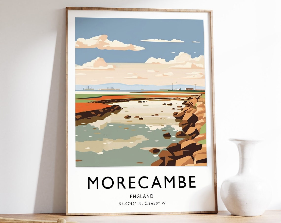 Morecambe Travel Print Uk Travel Poster British Coast Travel Wall Art Colourful Travel Art Vintage Travel Travel Gift