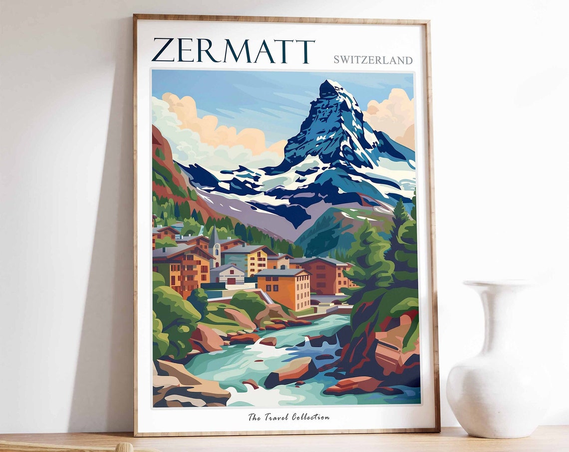 Zermatt Poster Zermatt Travel Print Zermatt Gift Skiing Wall Art Alpine Travel Poster Switzerland Wall Art Swiss Travel Print