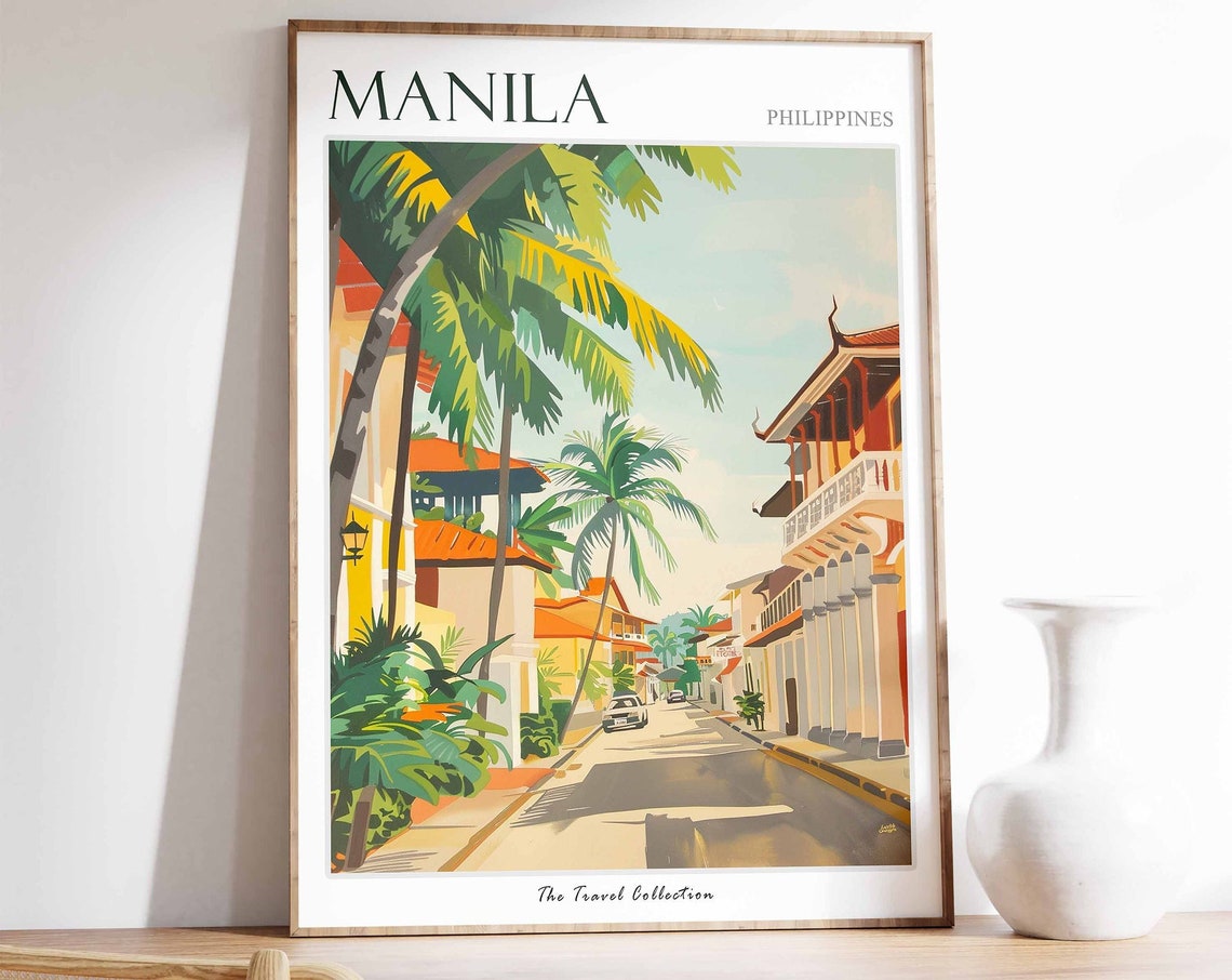 Manila Philippines Travel Poster Tropical Street And Palm Trees