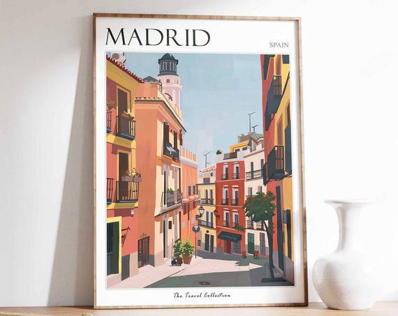 Madrid Travel Poster, Tropical Decor City Wall Art