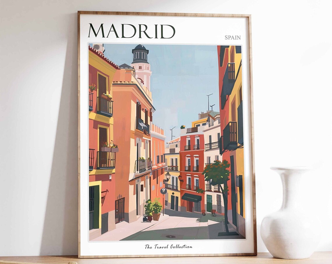 Madrid Travel Poster, Tropical Decor City Wall Art
