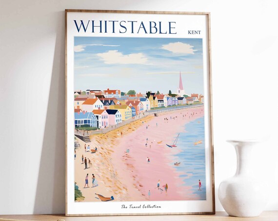 Whitstable Kent England Travel Poster Colorful Coastal Seaside Beach Scene