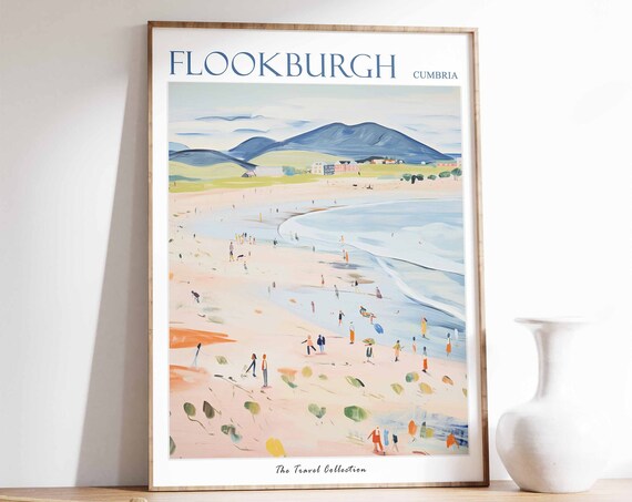 Flookburgh Poster Flookburgh Travel Print Cumbria Travel Poster British Decor Tropical Decor Sea Print Flookburgh Gift