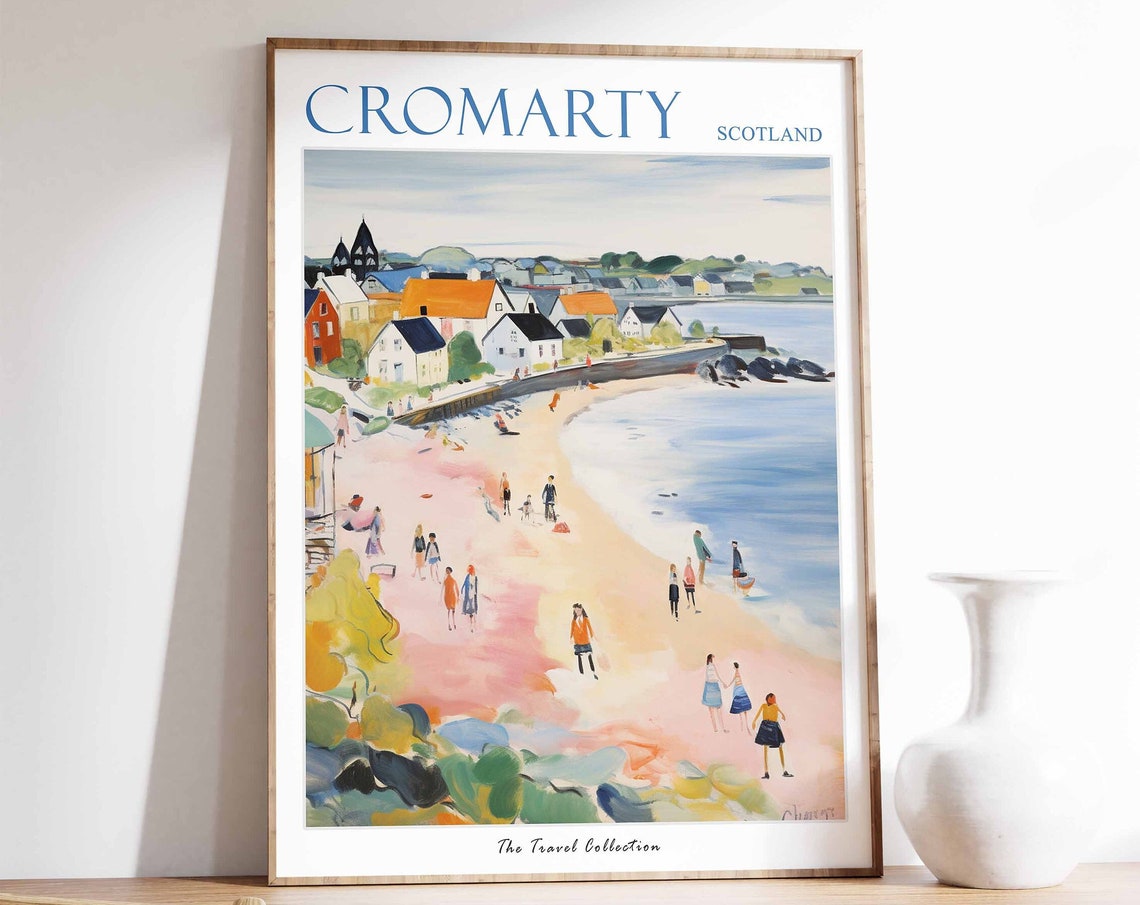 Cromarty Scotland Beach Day Seafront Promenade Pastel Travel Poster