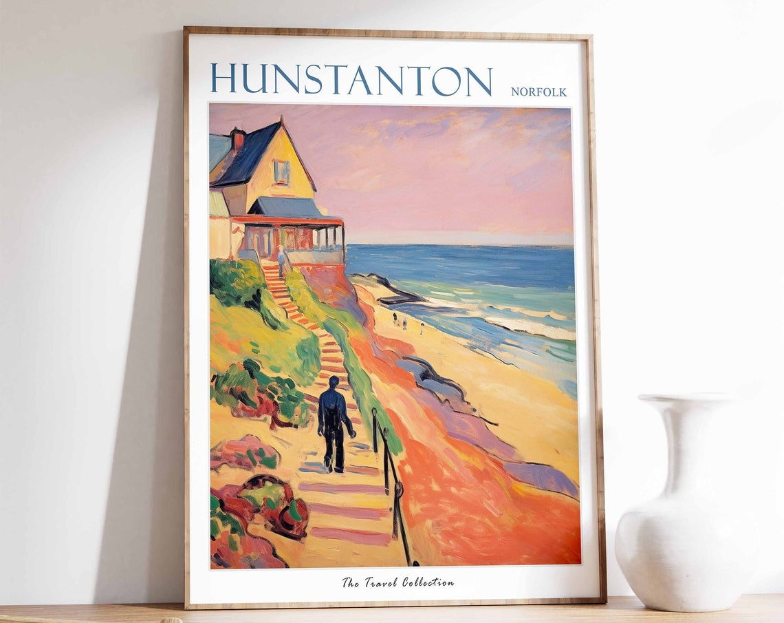 Hunstanton Norfolk Cliff House Sunset Steps Beach Scene Poster