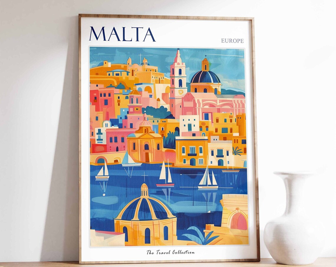 Malta Travel Poster, Tropical Sea Wall Art Print