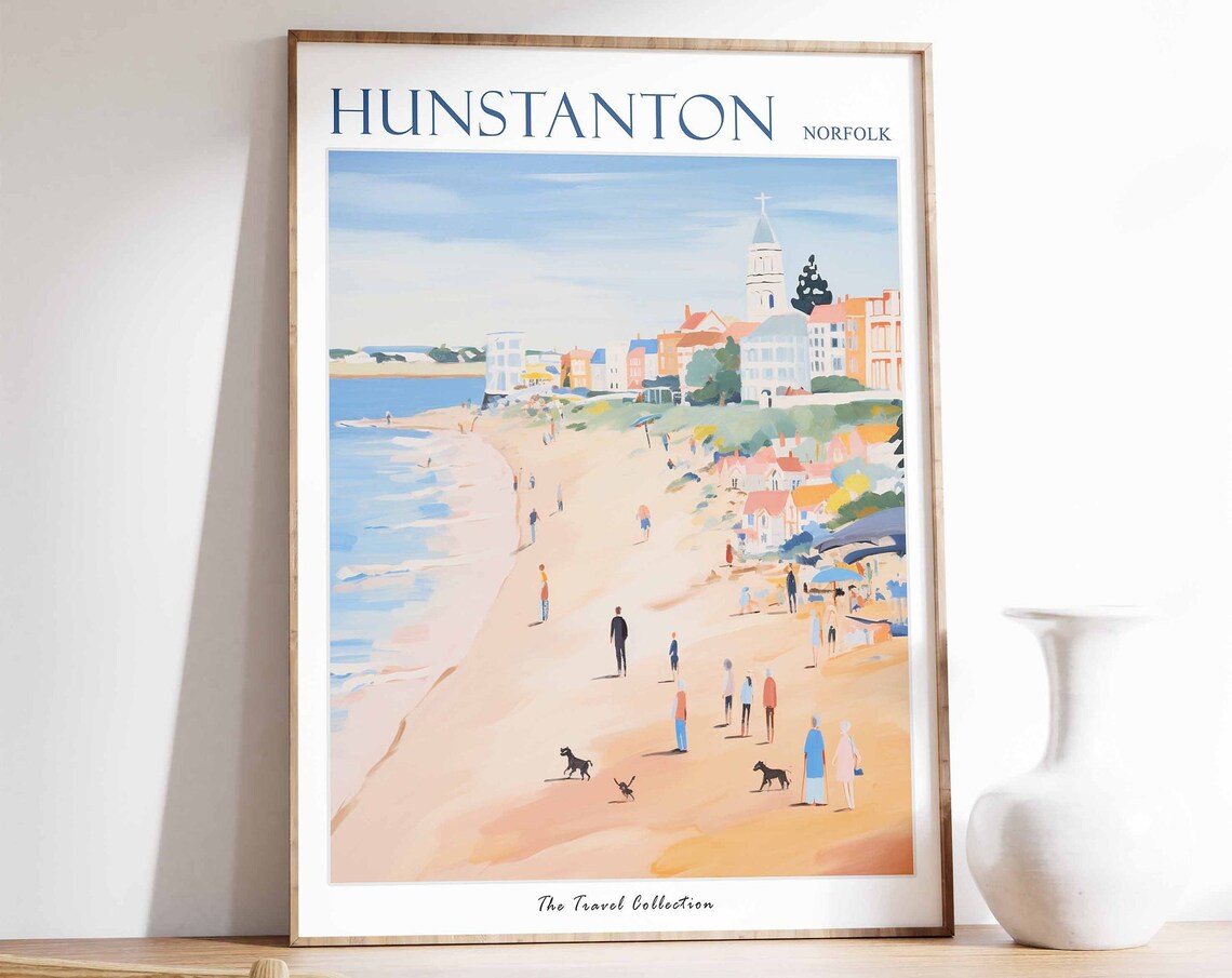 Hunstanton Norfolk Sandy Beach Dogs Church Town Scene Poster