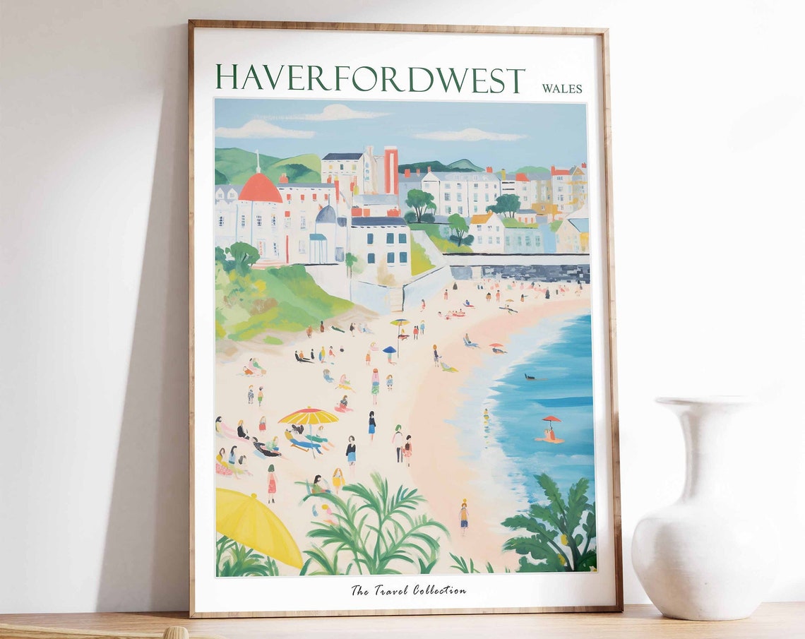 Haverfordwest Poster Haverfordwest Travel Print Wales Travel Poster Welsh Decor Tropical Decor Sea Print Haverfordwest Travel Poster