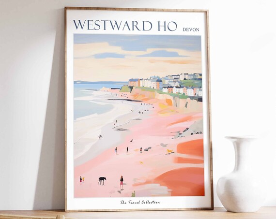 Westward Ho Poster Westward Ho Travel Print Devon Travel Poster British Decor Tropical Decor Sea Print Westward Ho Travel Poster