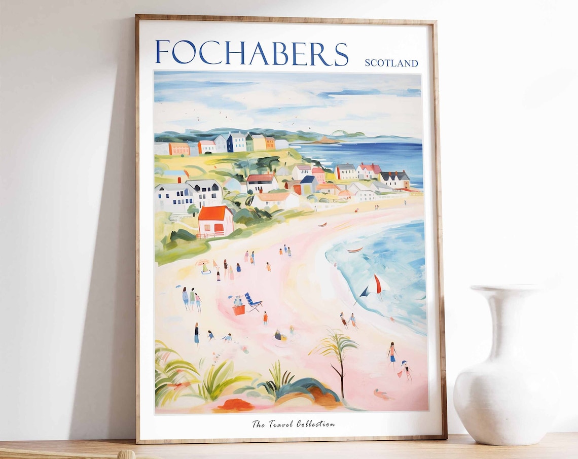 Fochabers Scotland Beach Houses Aerial View Vintage Travel Poster