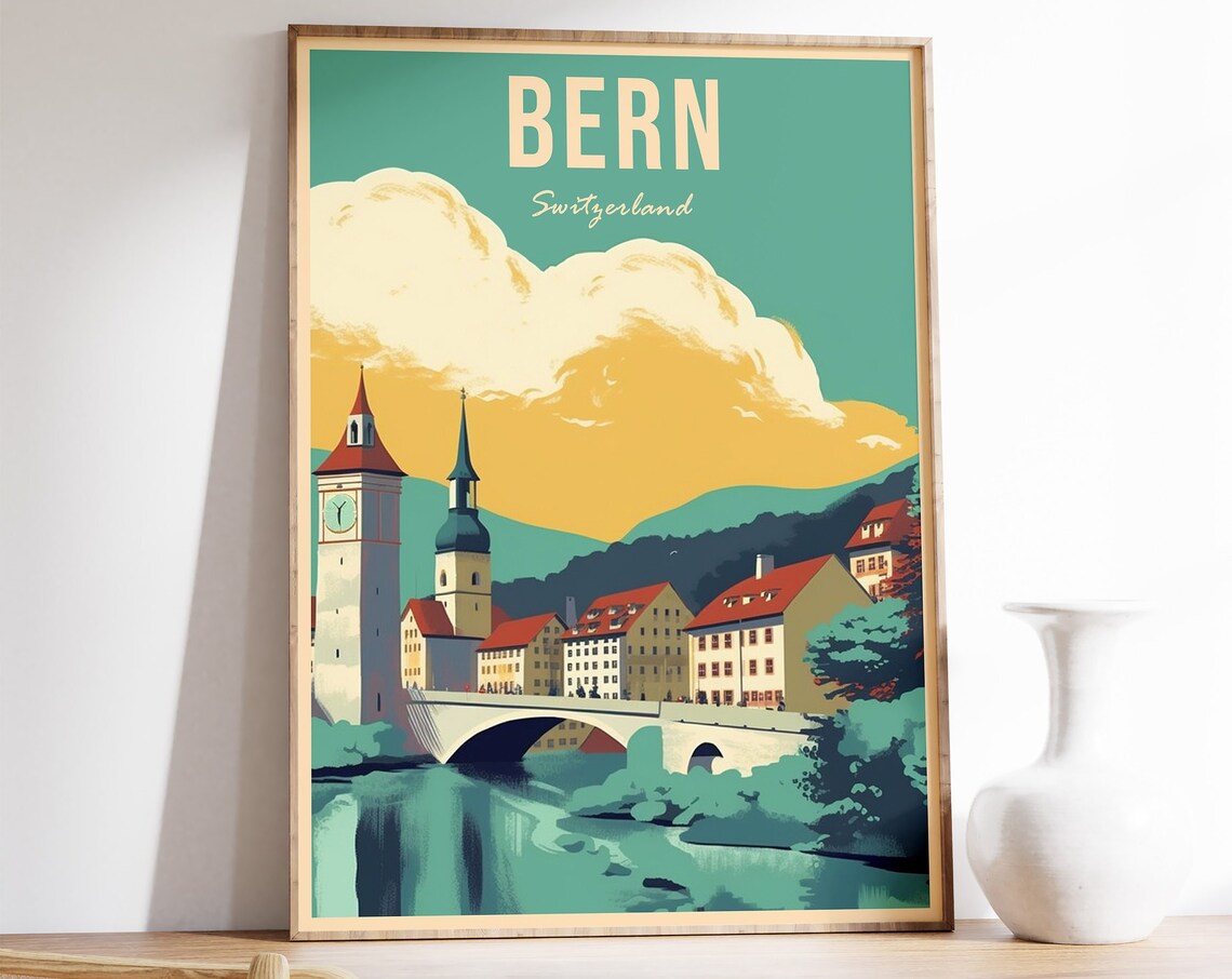 Bern Switzerland Vintage Travel Poster, Wall Art Print