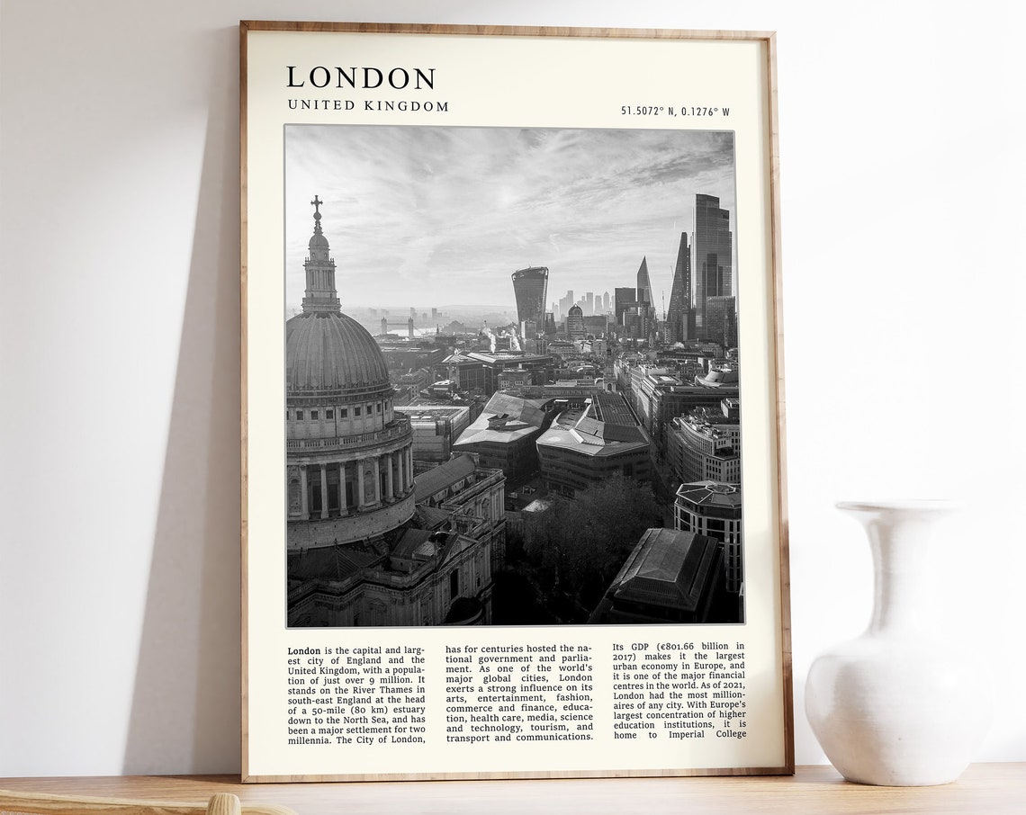 London Travel Print London Travel Poster United Kingdom Print Europe Travel Art Travel Decor Black And White Photographic Print