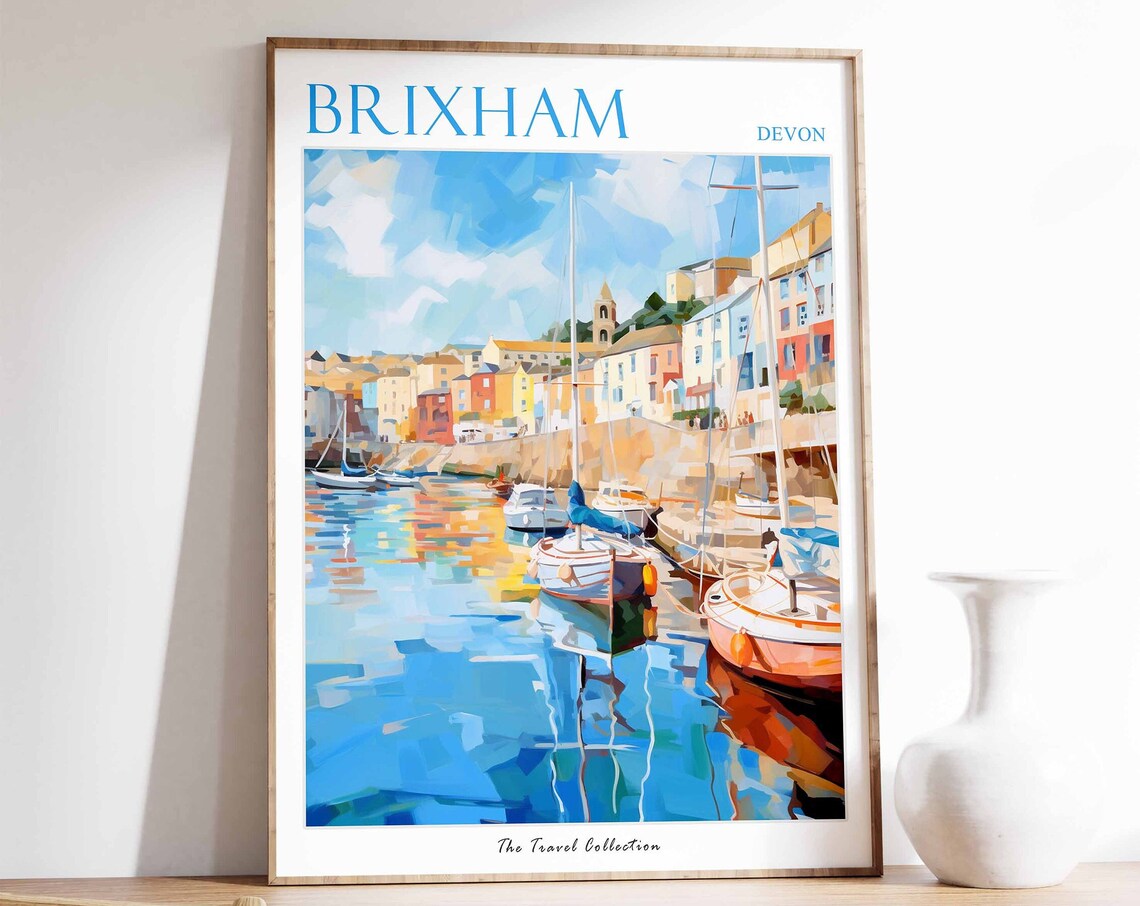 Brixham Travel Poster, Devon Coastal Wall Art Print