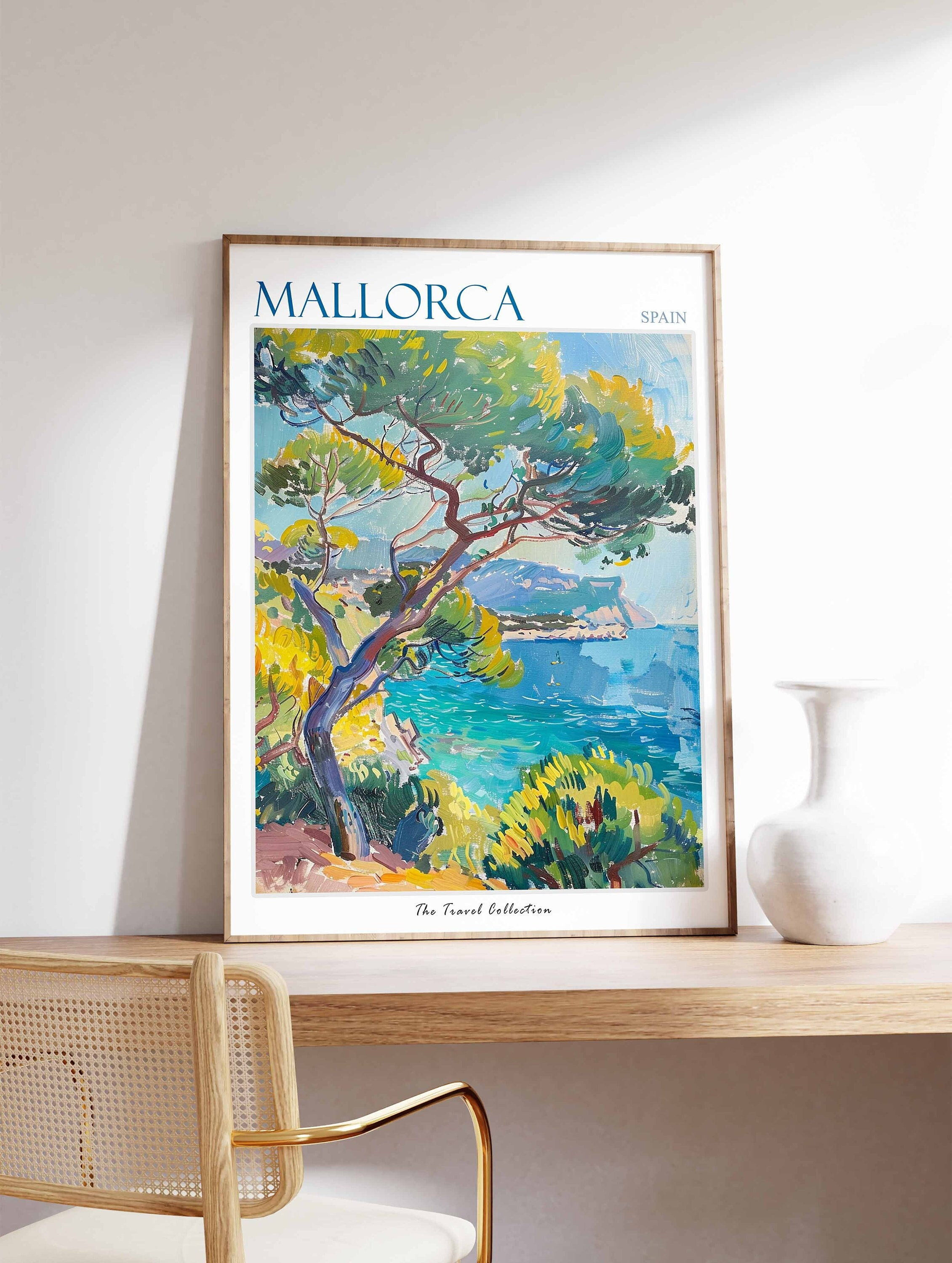 Mallorca Poster Mallorca Travel Print Spain Travel Poster Tropical Decor Beach Art Travel Gift Floral Print Coastal Decor