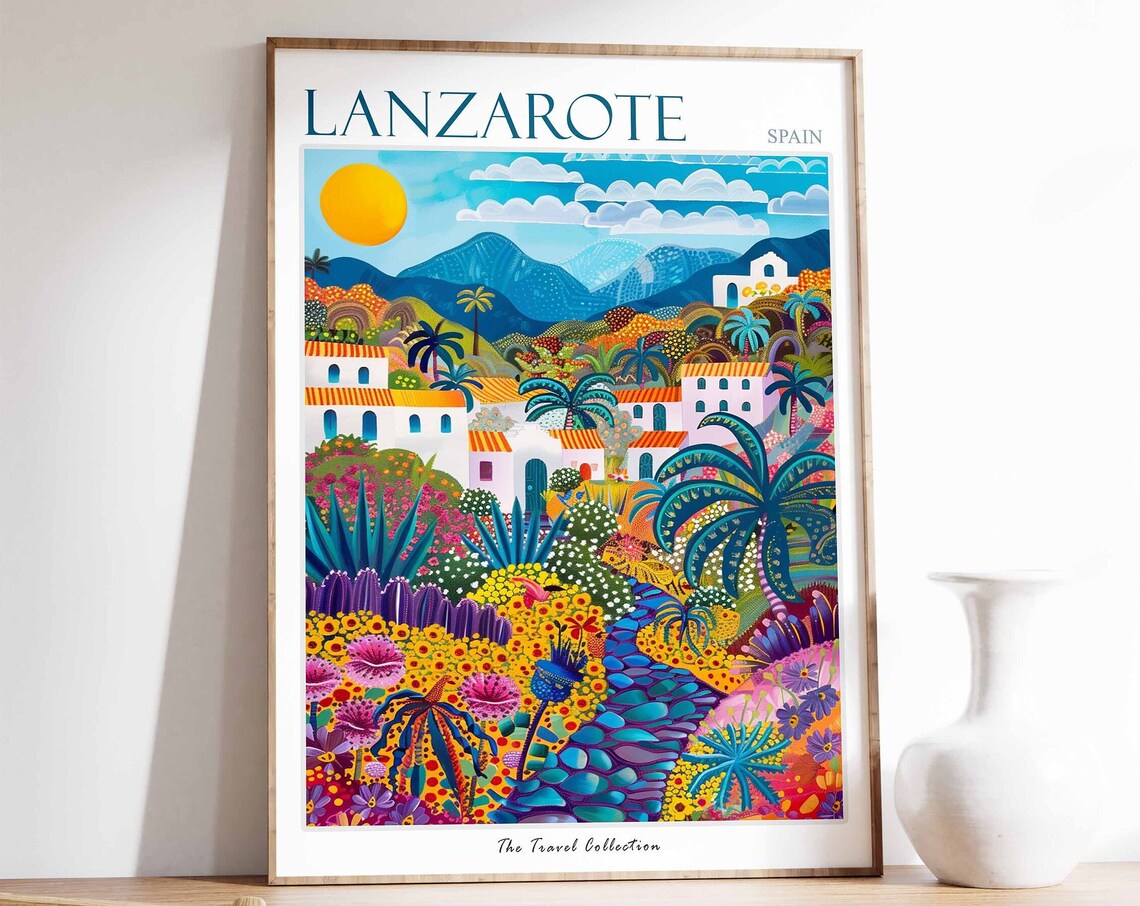 Lanzarote Travel Poster, Tropical Coastal Decor