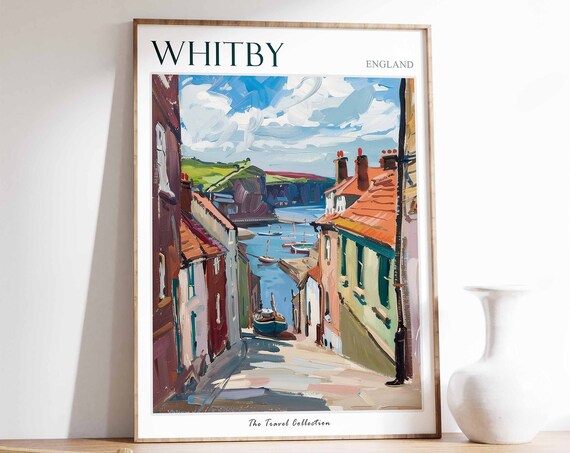 Whitby Poster Whitby Travel Print Tropical Decor Sea Wall Art British Decor England Travel Print Whitby Gift Whitby Travel Poster