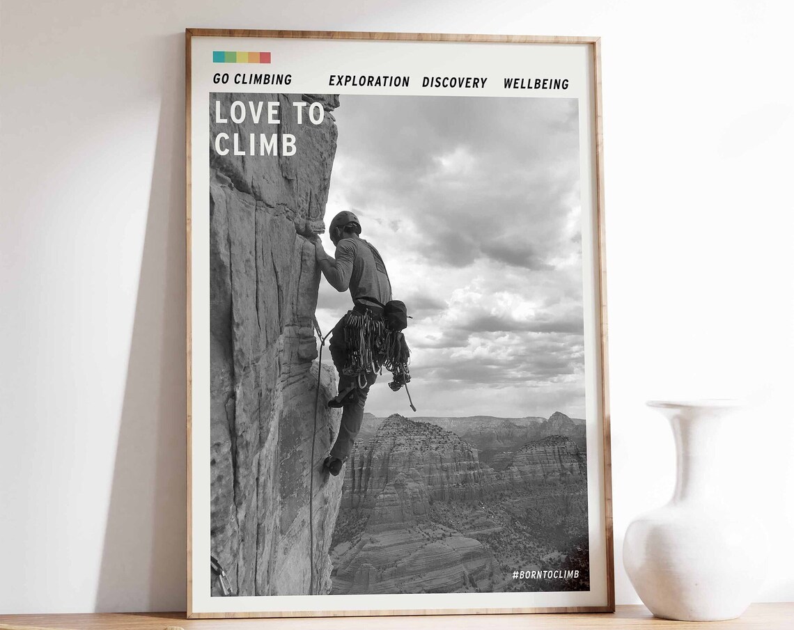 Love to Climb Rock Climbing Black and White Adventure Sports Poster