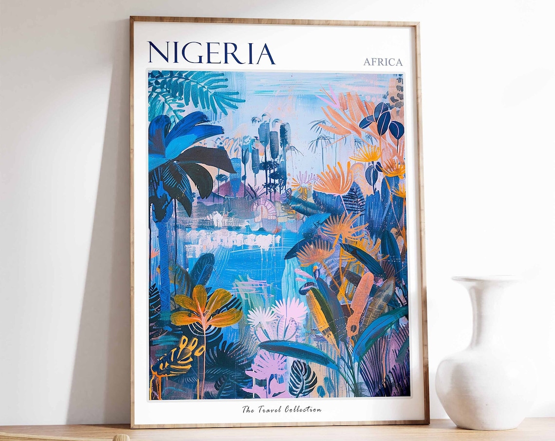 Nigeria Africa Tropical Jungle Lagoon Bold Blue Foliage Poster