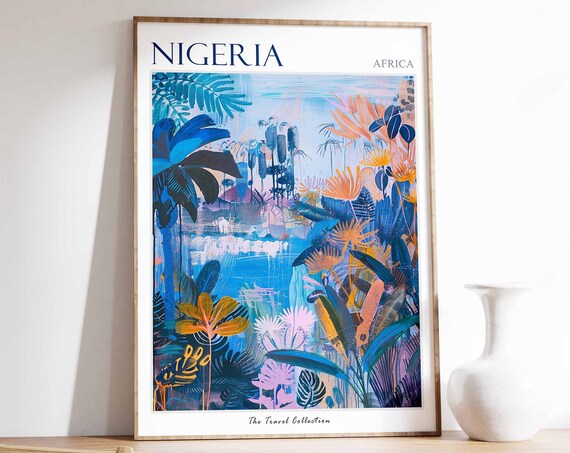 Nigeria Poster Nigeria Travel Print Nigerian Travel Poster African Decor Tropical Decor Botanical Art African Art Nigerian Gift