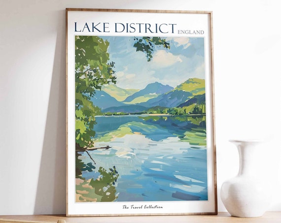Lake District Poster Lake District Travel Print Uk Travel Poster Uk Decor English Travel Art Countryside Print Lake District Art
