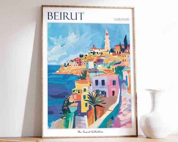 Beirut Poster Beirut Travel Print Tropical Decor Sea Wall Art Lebanese Decor Lebanon Travel Print Beirut Gift Beirut Travel Poster