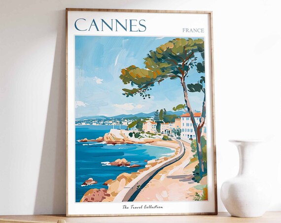 Cannes Poster Cannes Travel Print French Travel Poster Tropical Decor Beach Art Botanical Print Cannes Gift Travel Gift Sea Art