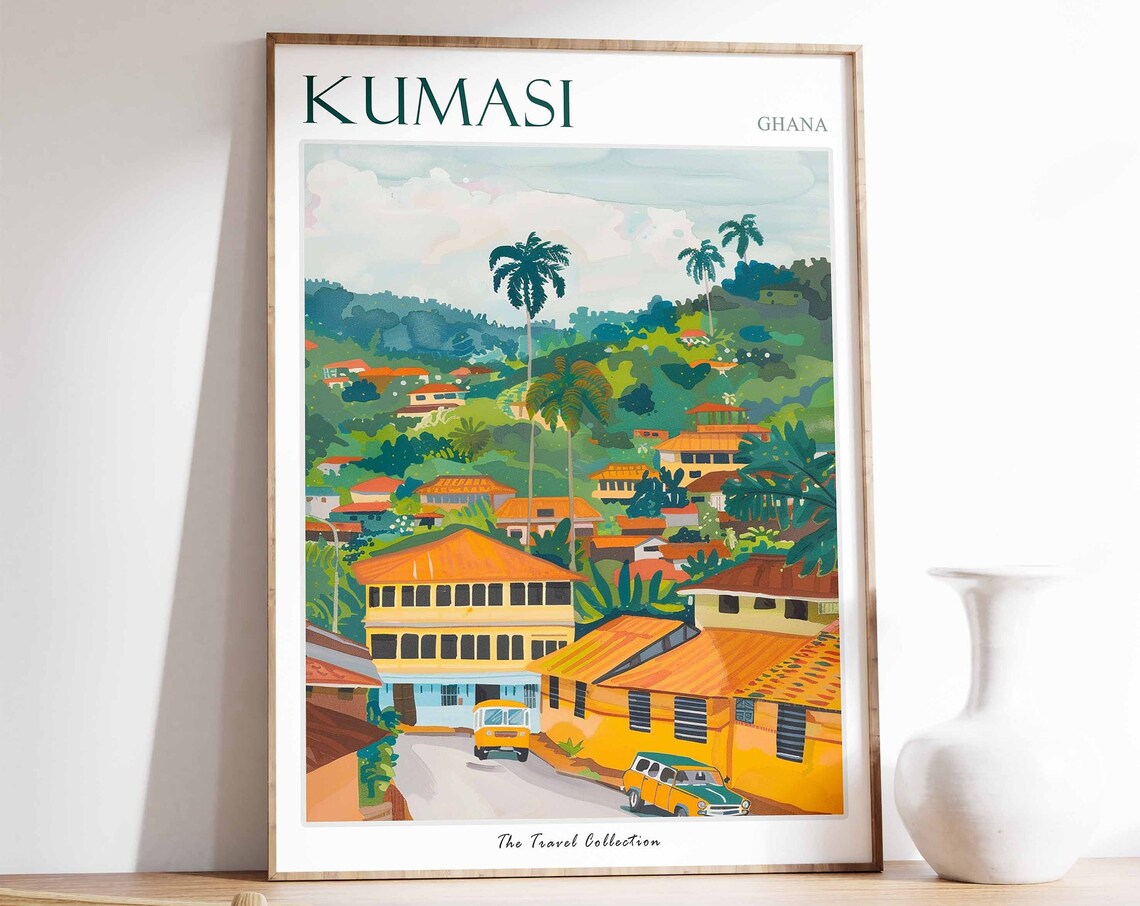 Kumasi Ghana Tropical Hillside Town Palms Yellow Taxis Poster