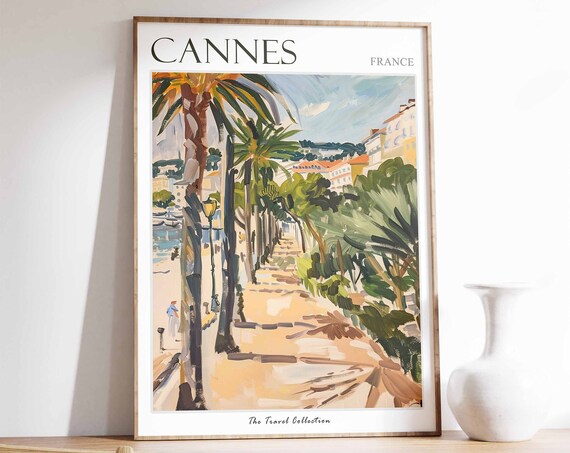 Cannes Poster Cannes Travel Print French Travel Poster Tropical Decor Beach Art Botanical Print Cannes Gift Travel Gift Sea Art